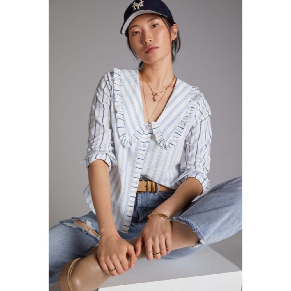NWT Maeve Striped Button Down Collared Top